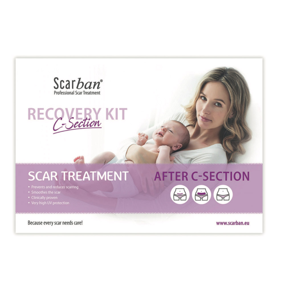 Scarban, set za nego brazgotin po carskem rezu - silikonski obliž in tekoče milo za čiščenje obliža (1 obliž + 50 ml)