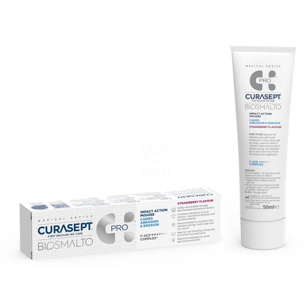 Curasept Biosmalto Impact Action CAE, zobna pena - okus jagoda (50 ml)