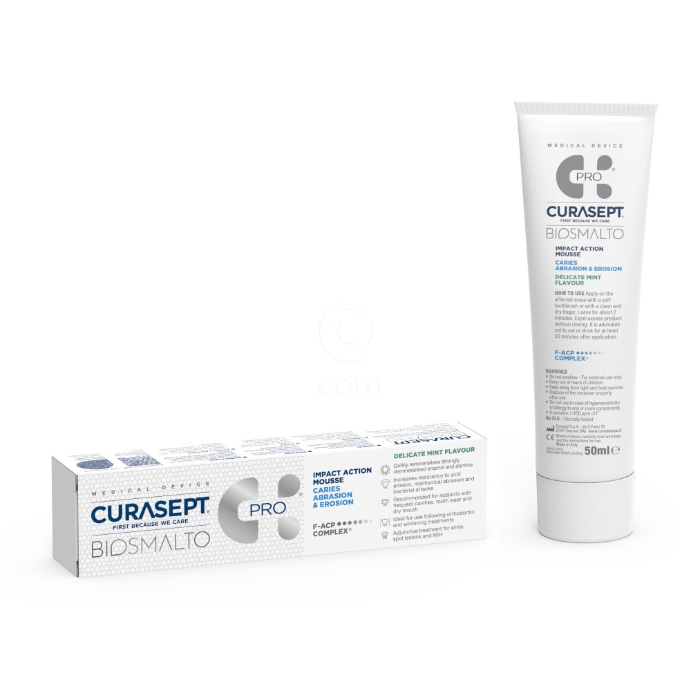 Curasept Biosmalto Impact Action CAE, zobna pena - okus nežna meta (50 ml)