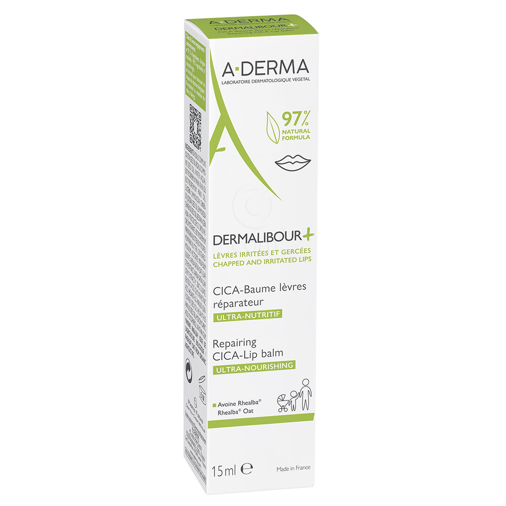 A-Derma Dermalibour+, obnavljajoči cica balzam za ustnice (15 ml)