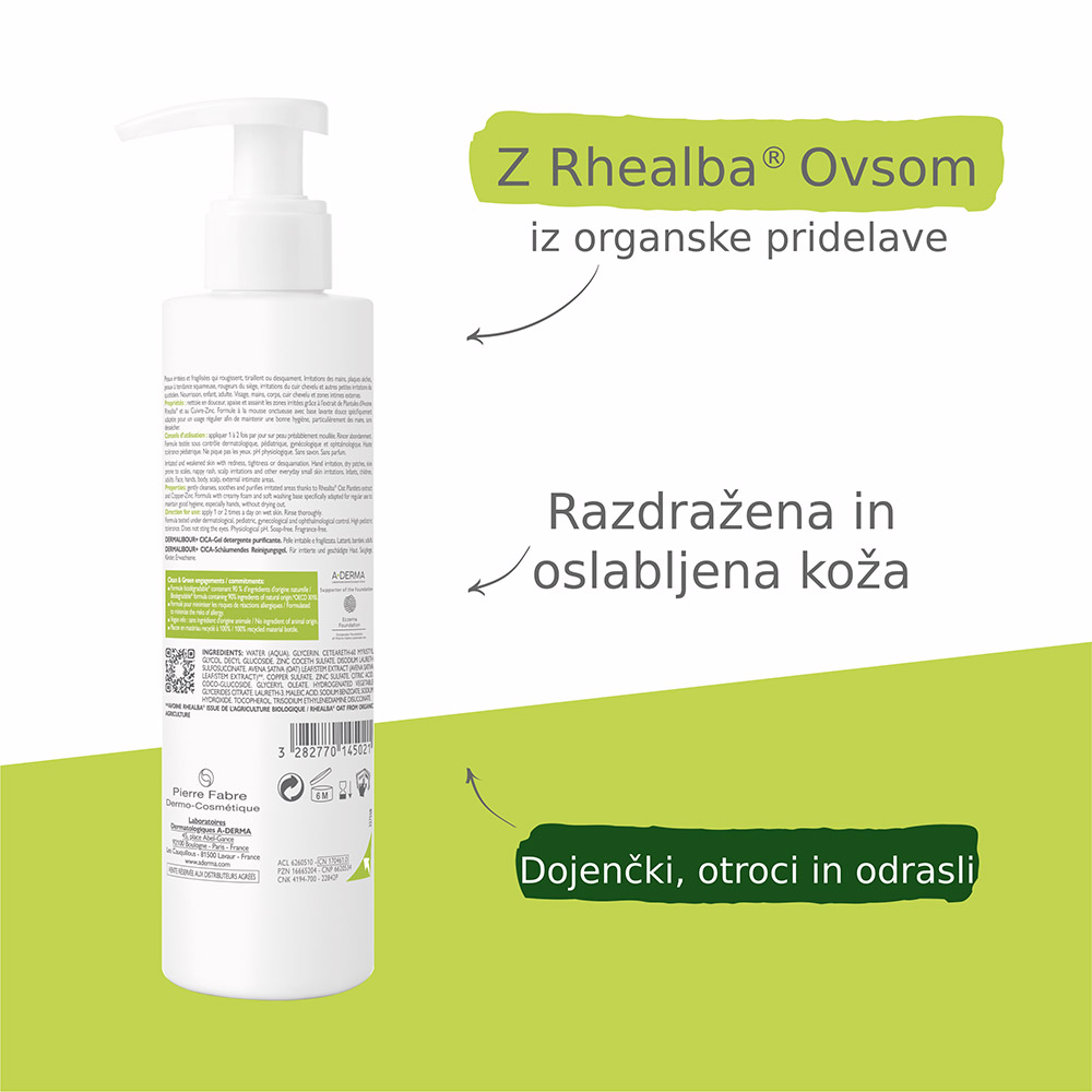 A-Derma Dermalibour+, peneči cica gel (200 ml)