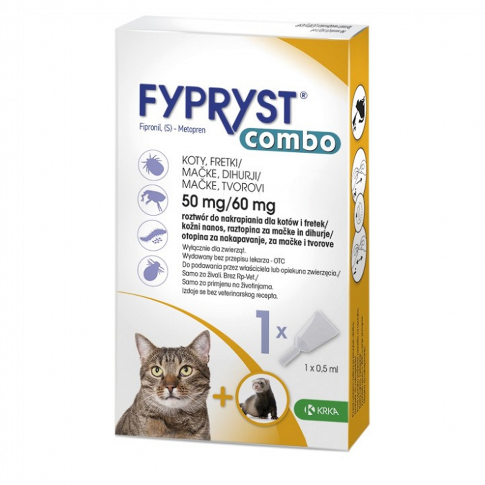 Fypryst Combo 50 mg/60 mg Krka, kožni nanos, raztopina za mačke in dihurje - 1 pipeta (0,5 ml)