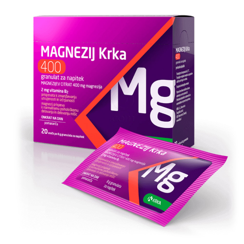Krka Magnezij 400, granulat za napitek - vrečke (20 x 8 g)