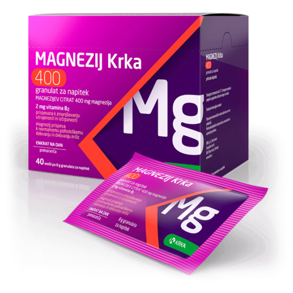 Krka Magnezij 400, granulat za napitek - vrečke (40 x 8 g)