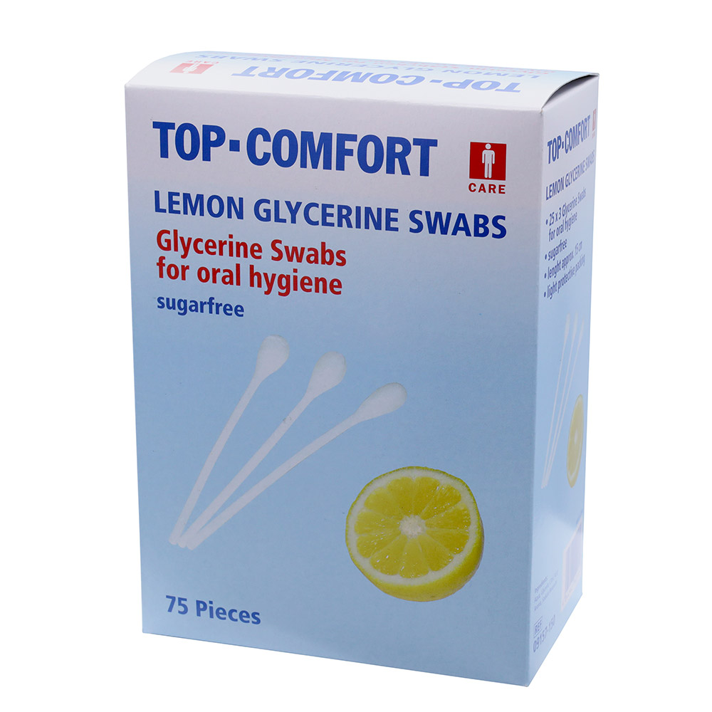 Top Comfort, vatirane palčke z glicerinom in okusom limone za vlaženje ustnic in ustne votline (3 x 25 palčk)