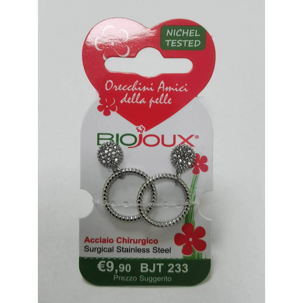 Biojoux, uhani iz kirurškega jekla - Miami viseč pleten obroč - BJT233 (2 uhana)