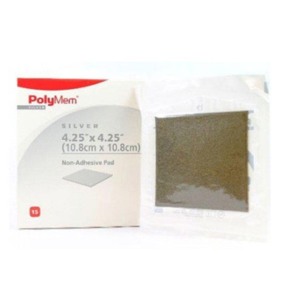 PolyMem Silver,  obloga za rane s srebrom - 10,8 cm x 10,8 cm (15 oblog)
