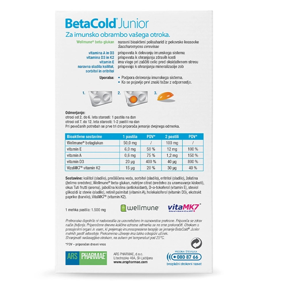 BetaCold Junior Ars Pharmae, mehke pastile za otroke (30 pastil)