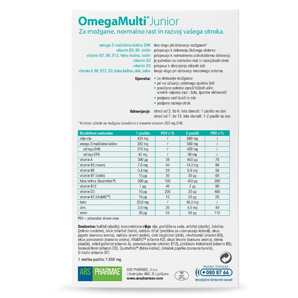 OmegaMulti Junior Ars Pharmae, mehke pastile (30 pastil)