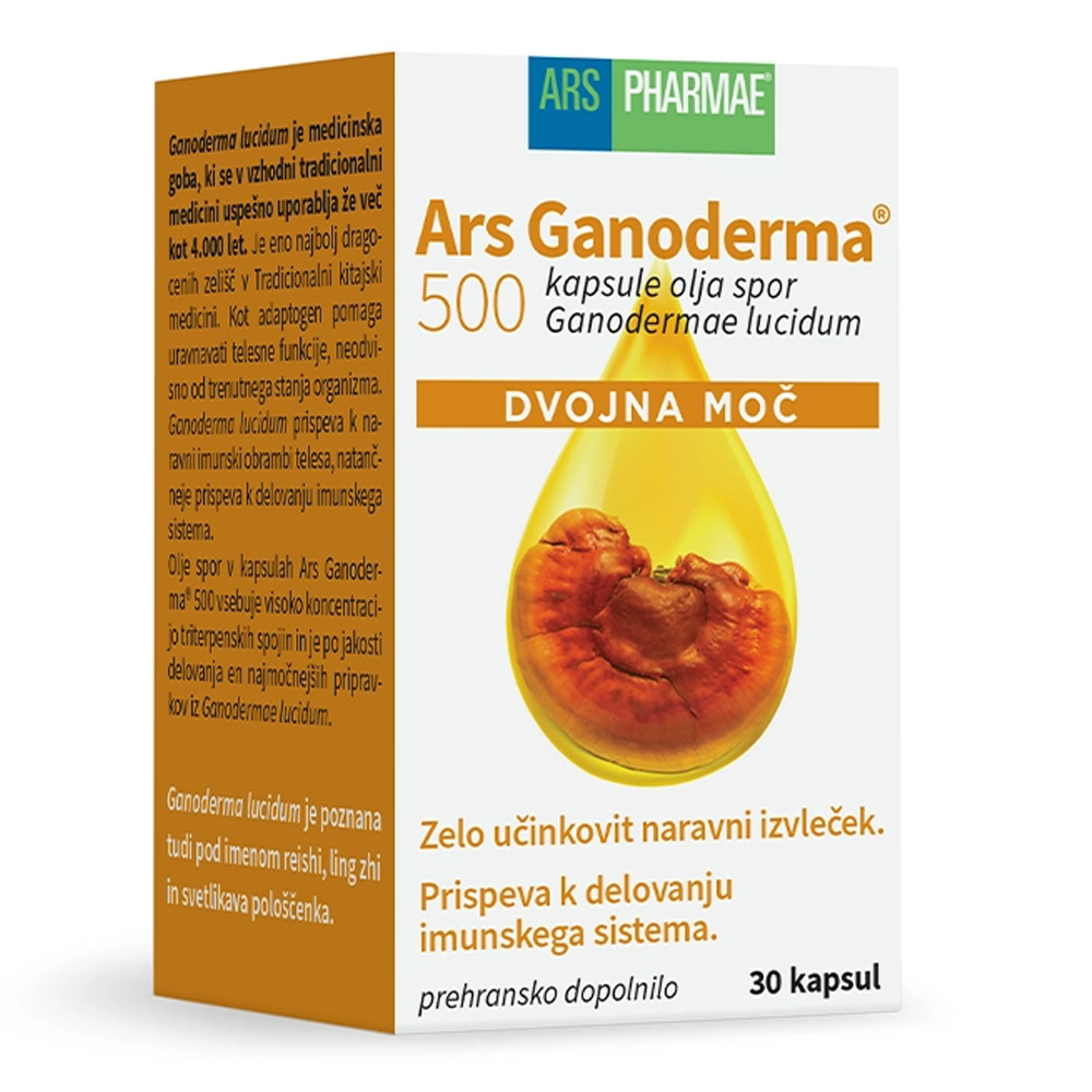 Ganoderma 500 Dvojna Moč Ars Pharmae, kapsule (30 kapsul)