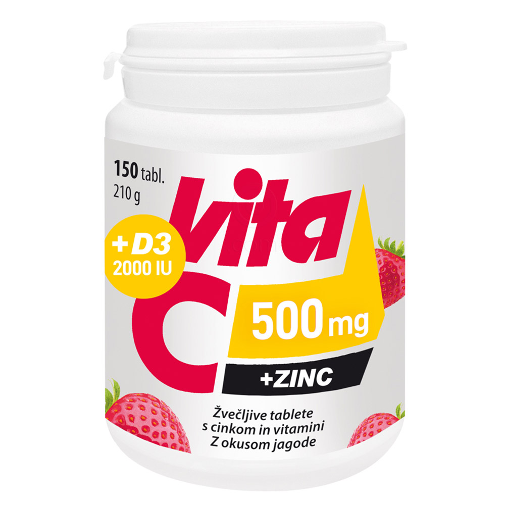 Vita-C 500 mg + Cink + D 2000 I.E. Vitabalans, žvečljive tableta (150 tablet)