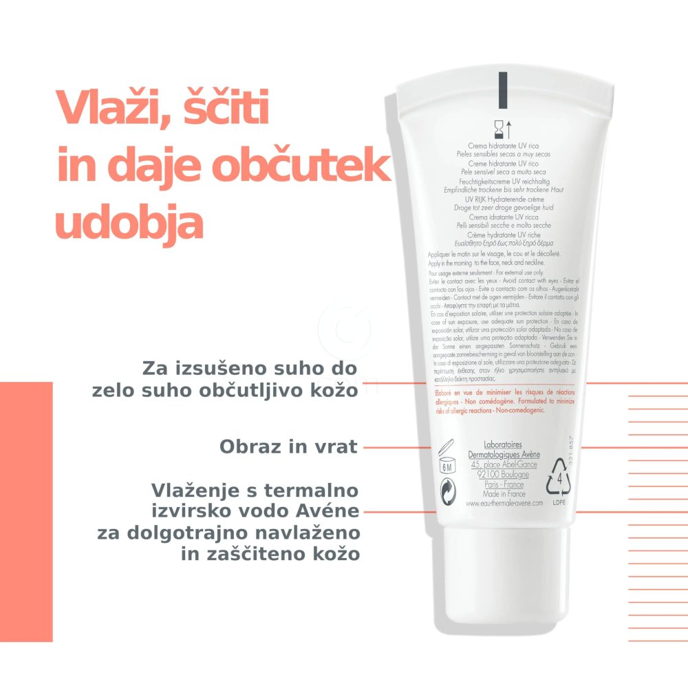 Avene Hydrance Riche UV, vlažilna krema - ZF30 (40 ml) 