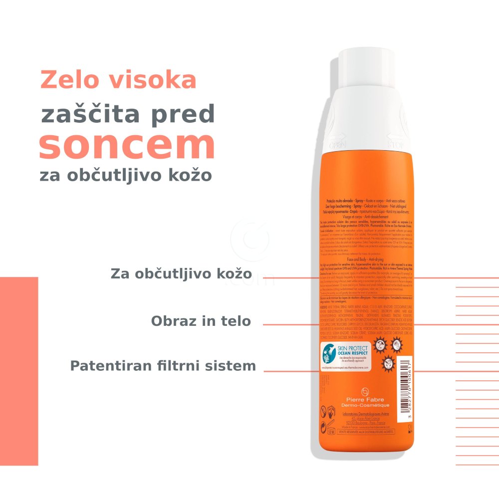 Eau Thermale Avene Sun pršilo z zelo visoko zaščito pred soncem - ZF50+ (200 ml)