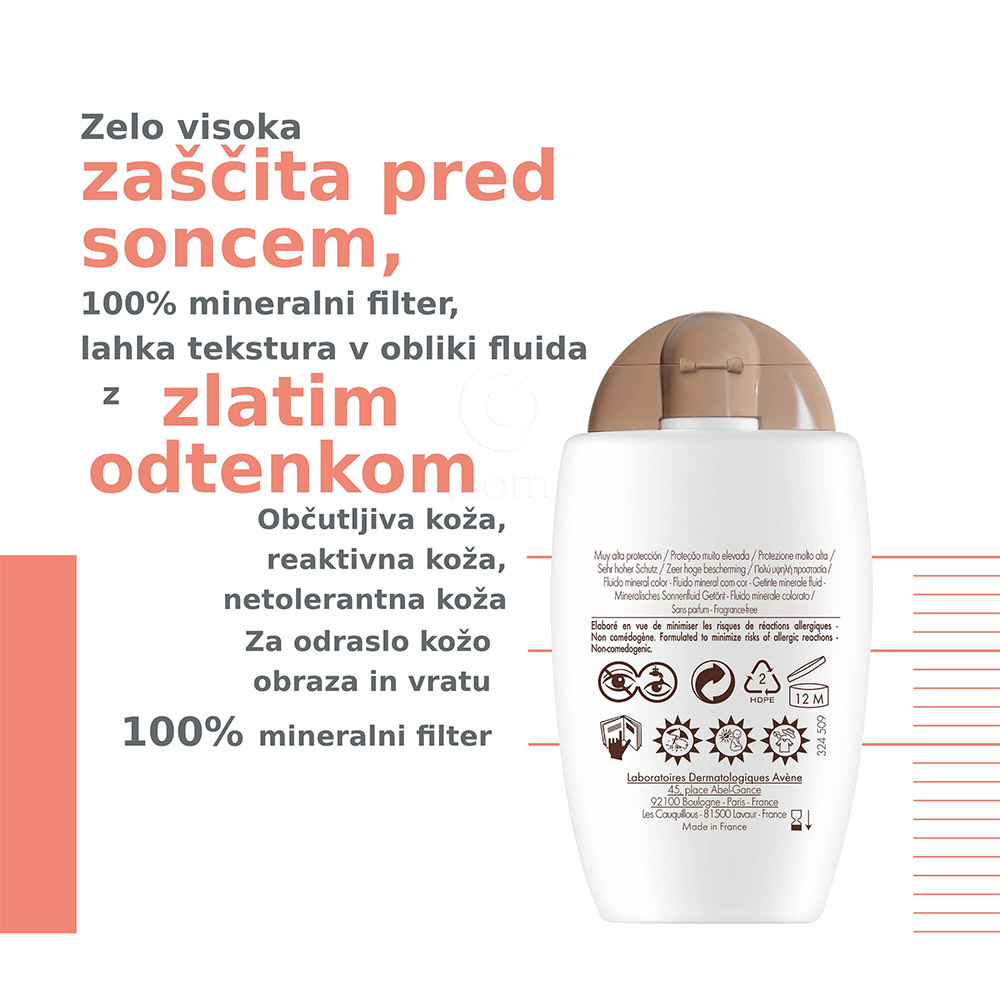 Avene Sun, obarvani mineralni fluid - ZF 50+ (40 ml)