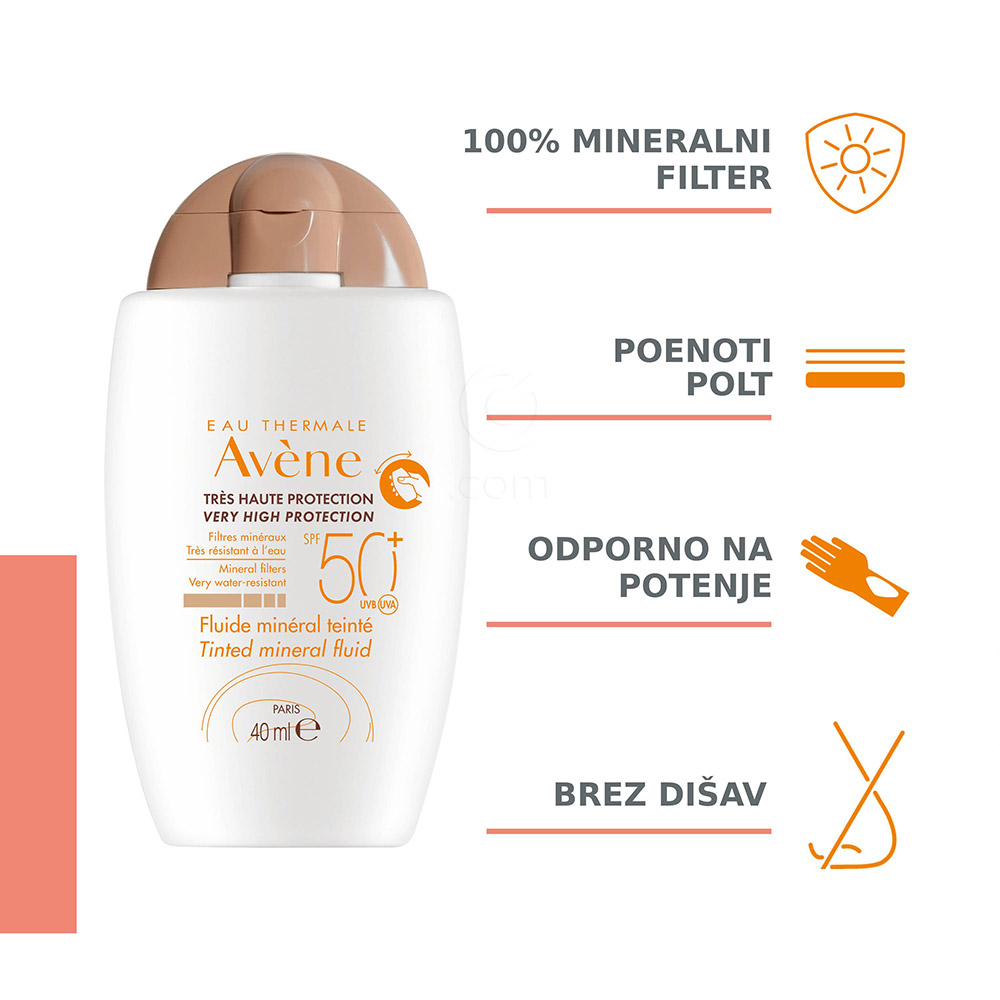 Avene Sun, obarvani mineralni fluid - ZF 50+ (40 ml)