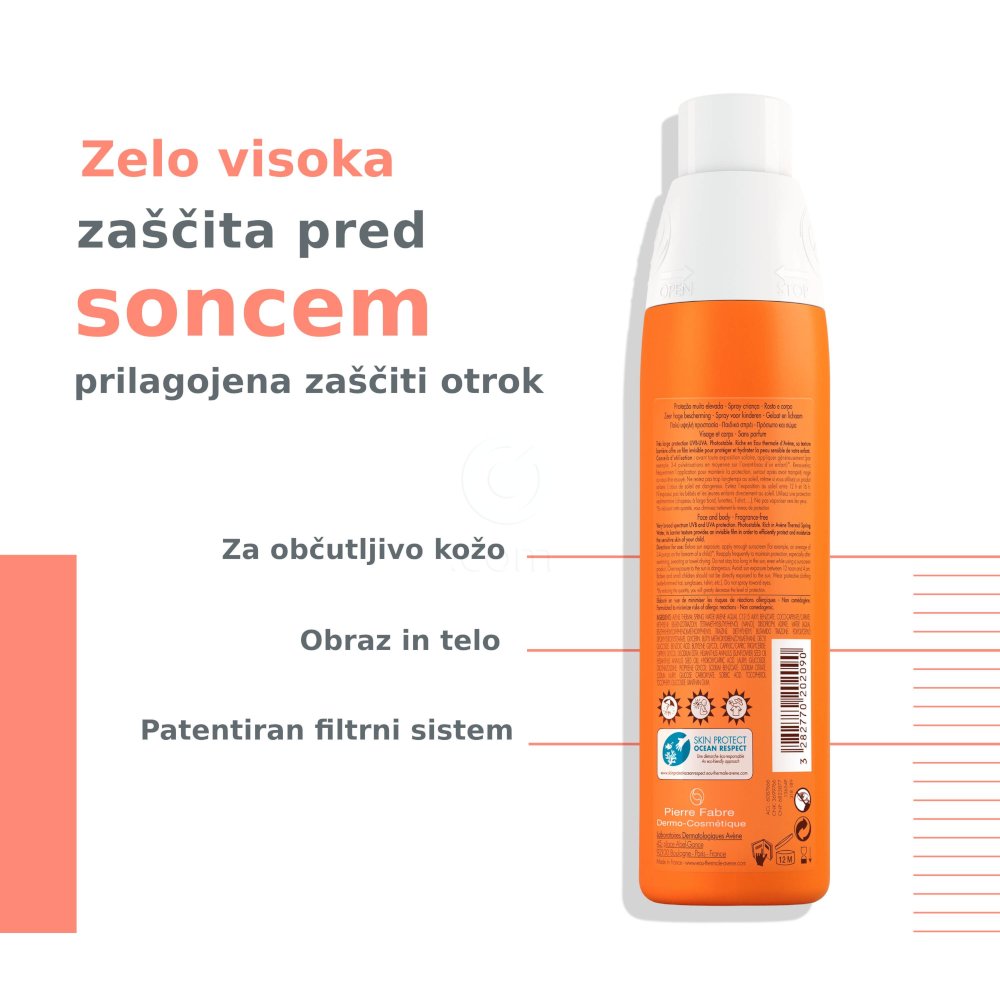 Eau Thermale Avène Sun Otroško pršilo z visoko zaščito pred soncem ZF 50+ (200 ml)	