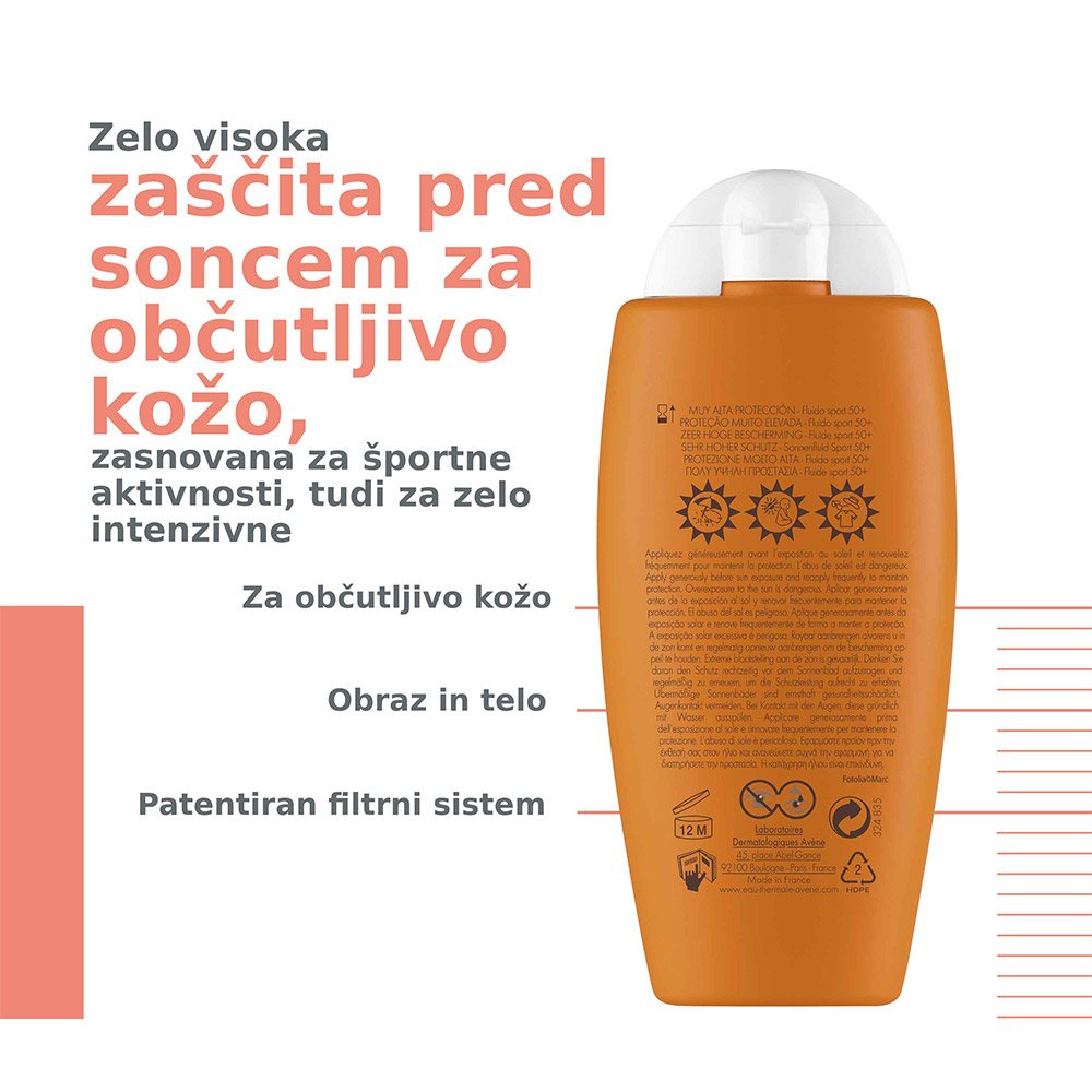 Avene Sun Sport Fluid, zelo visoka zaščita pred soncem - ZF50+ (100 ml)