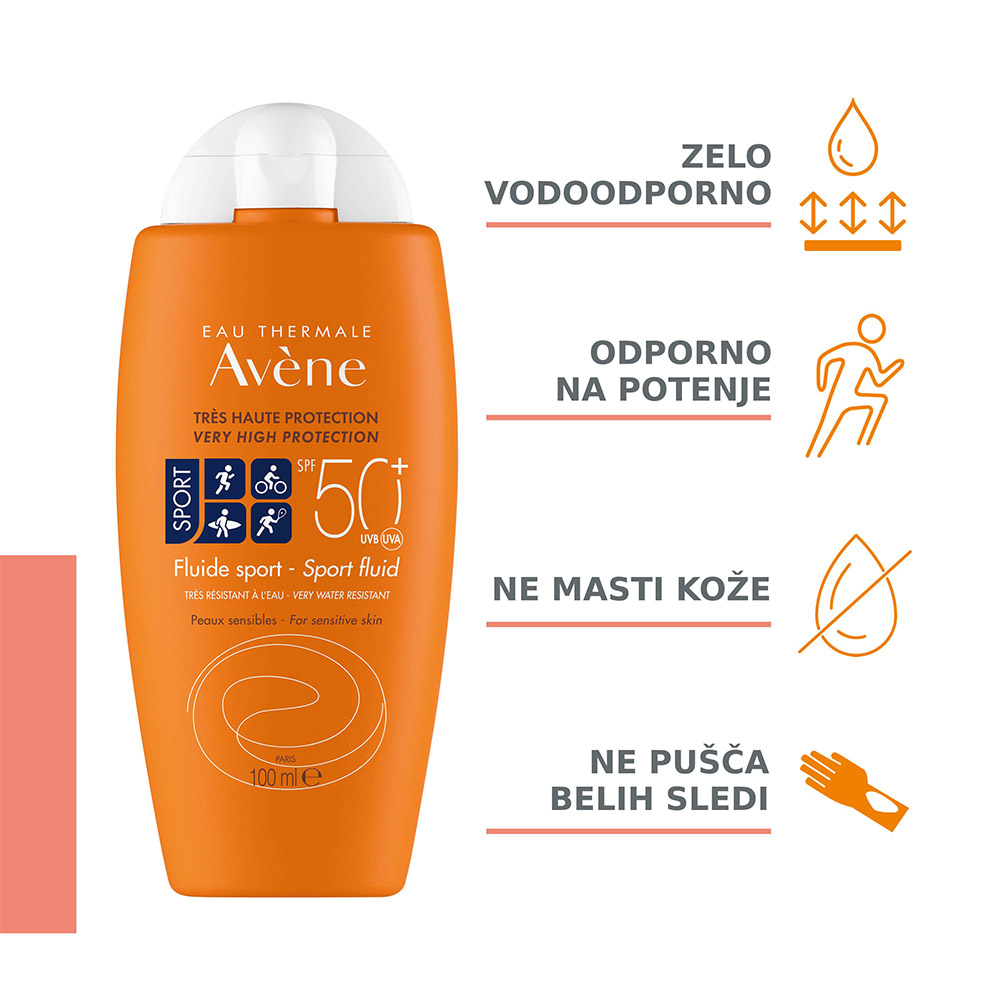 Avene Sun Sport Fluid, zelo visoka zaščita pred soncem - ZF50+ (100 ml)