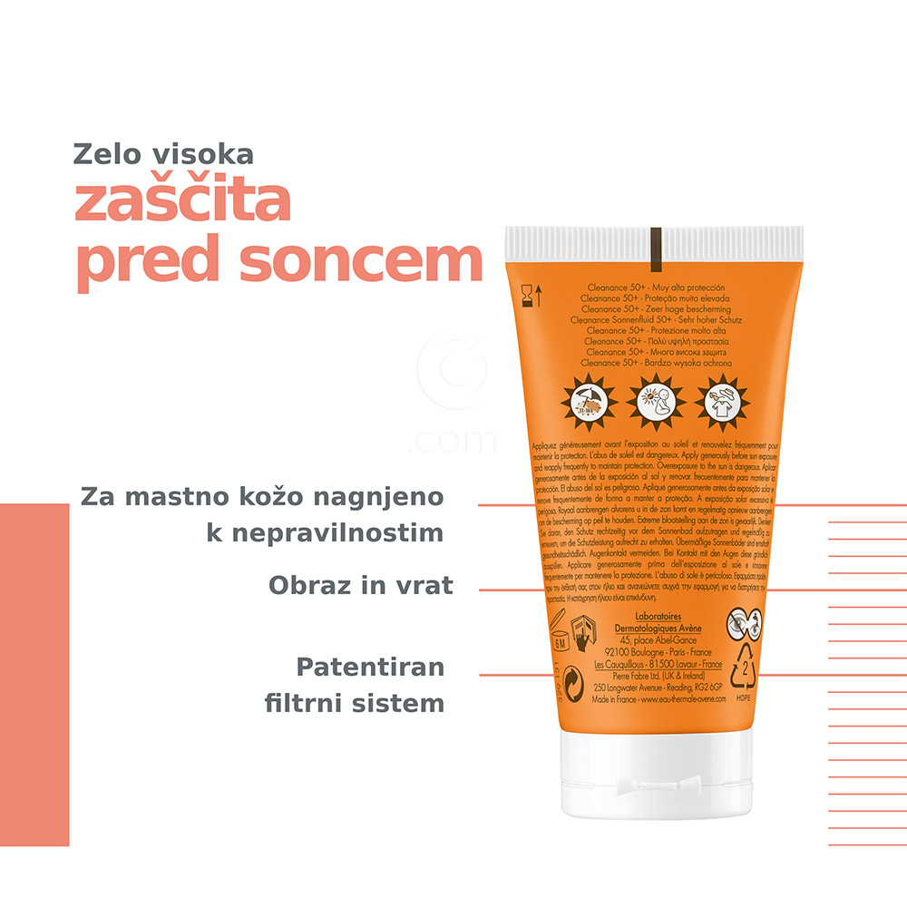 Avene Sun Cleanance, ultra lahka krema - zelo visoka zaščita - ZF50+ (50 ml)