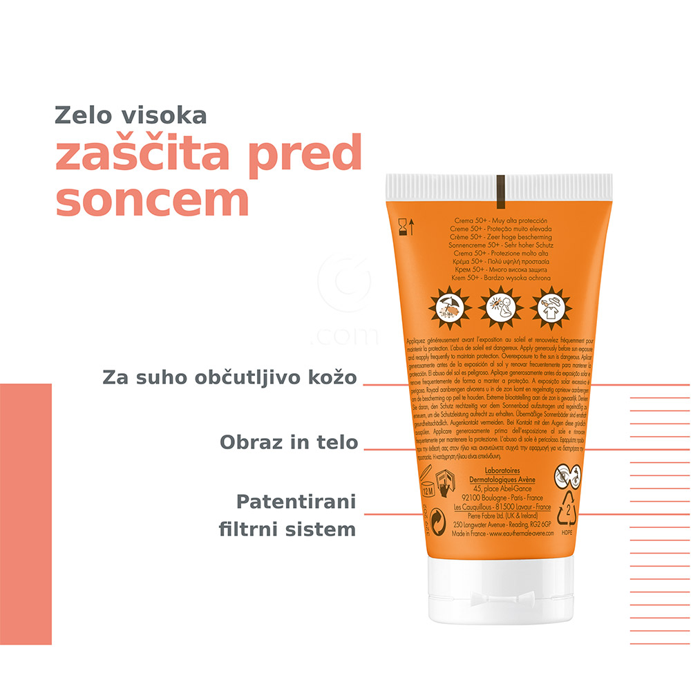 Avene Sun, krema za zelo visoko zaščito - ZF50+ (50 ml)