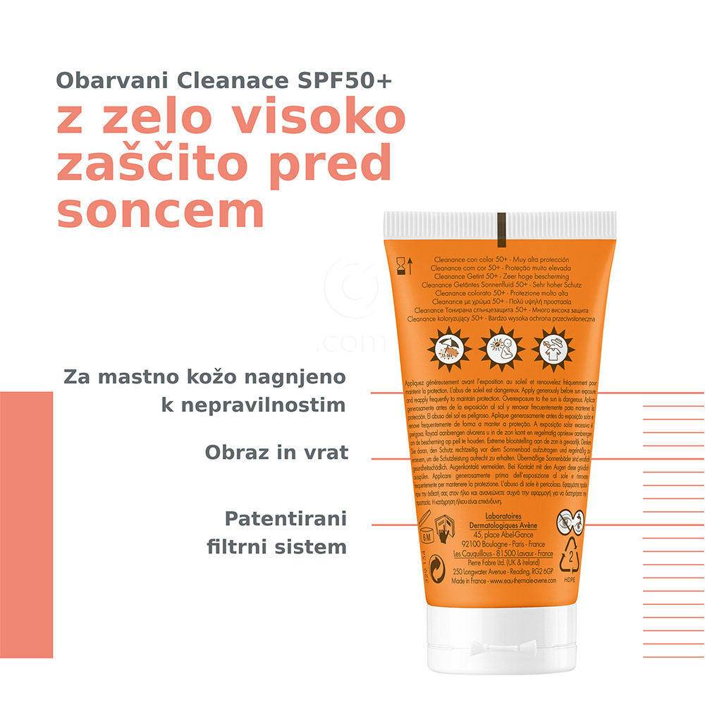 Avene Sun Cleanance, obarvana krema - zelo visoka zaščita - ZF50+ (50 ml)