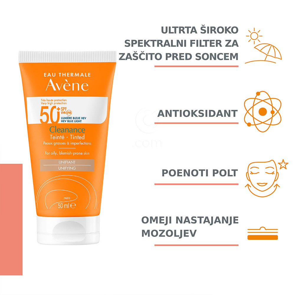Avene Sun Cleanance, obarvana krema - zelo visoka zaščita - ZF50+ (50 ml)
