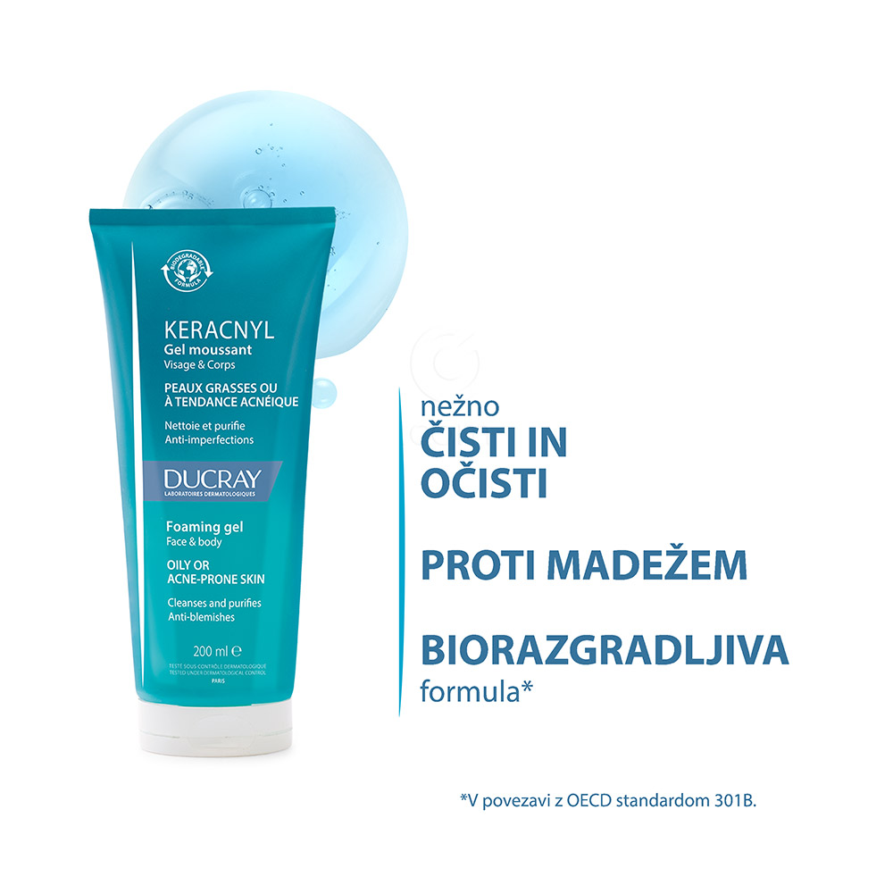 Ducray Keracnyl, peneči gel (200 ml)