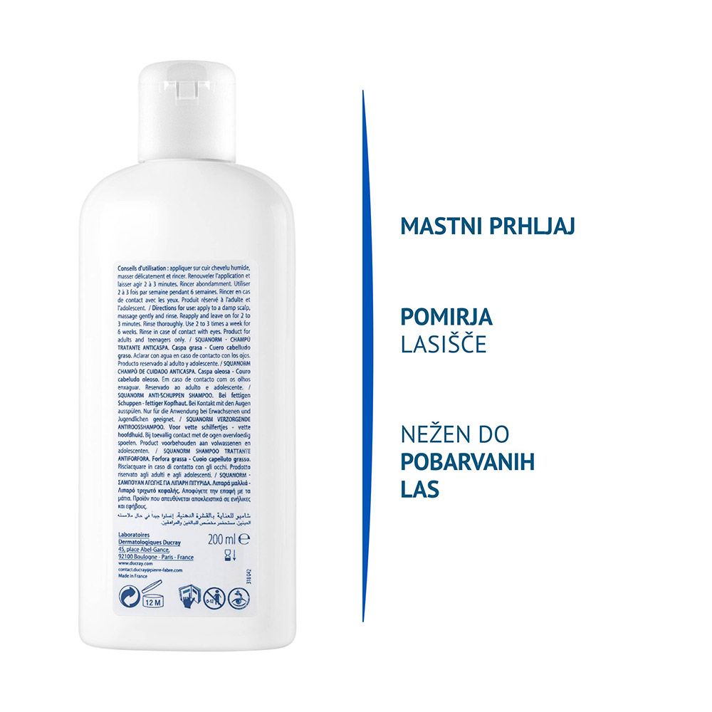 Ducray Squanorm, šampon za mastni prhljaj (200 ml)