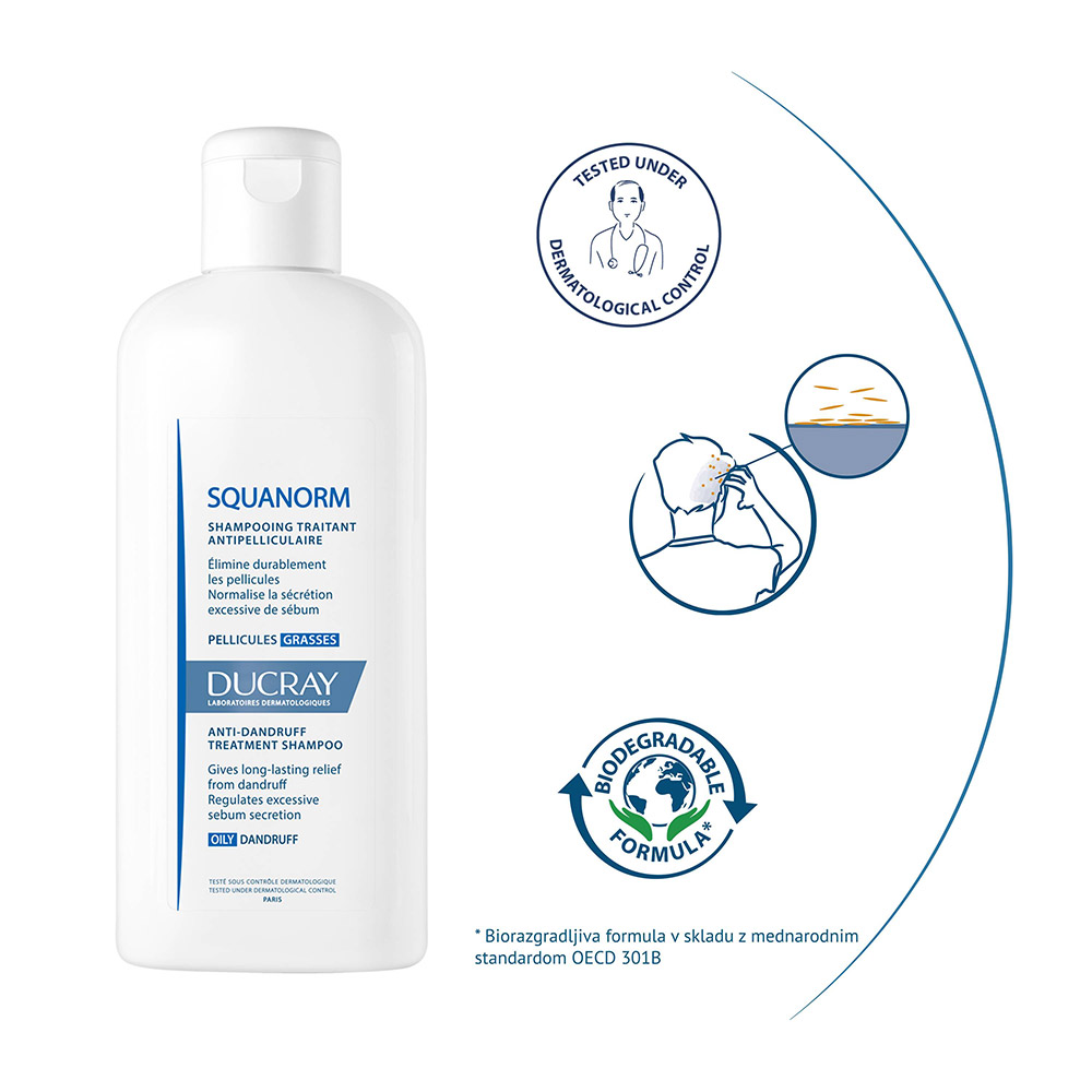 Ducray Squanorm, šampon za mastni prhljaj (200 ml)