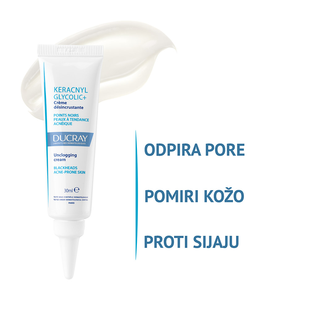 Ducray Keracnyl Glycolic+, krema za odpiranje por (30 ml)