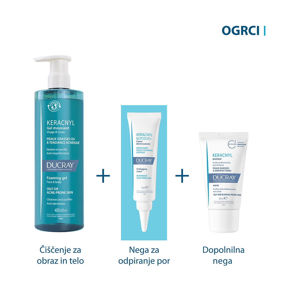 Ducray Keracnyl Glycolic+, krema za odpiranje por (30 ml)