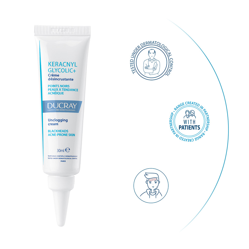 Ducray Keracnyl Glycolic+, krema za odpiranje por (30 ml)