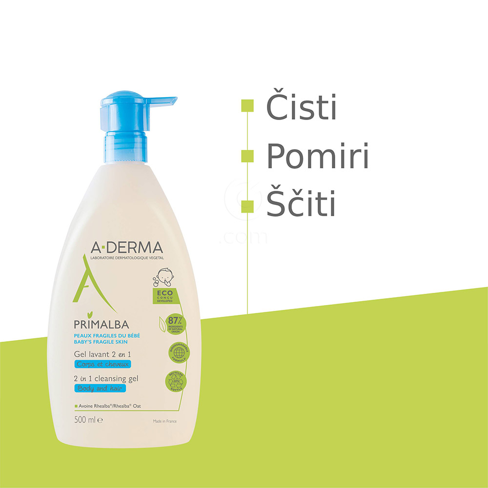 A-Derma Primalba, gel za umivanje las in telesa - 500 ml