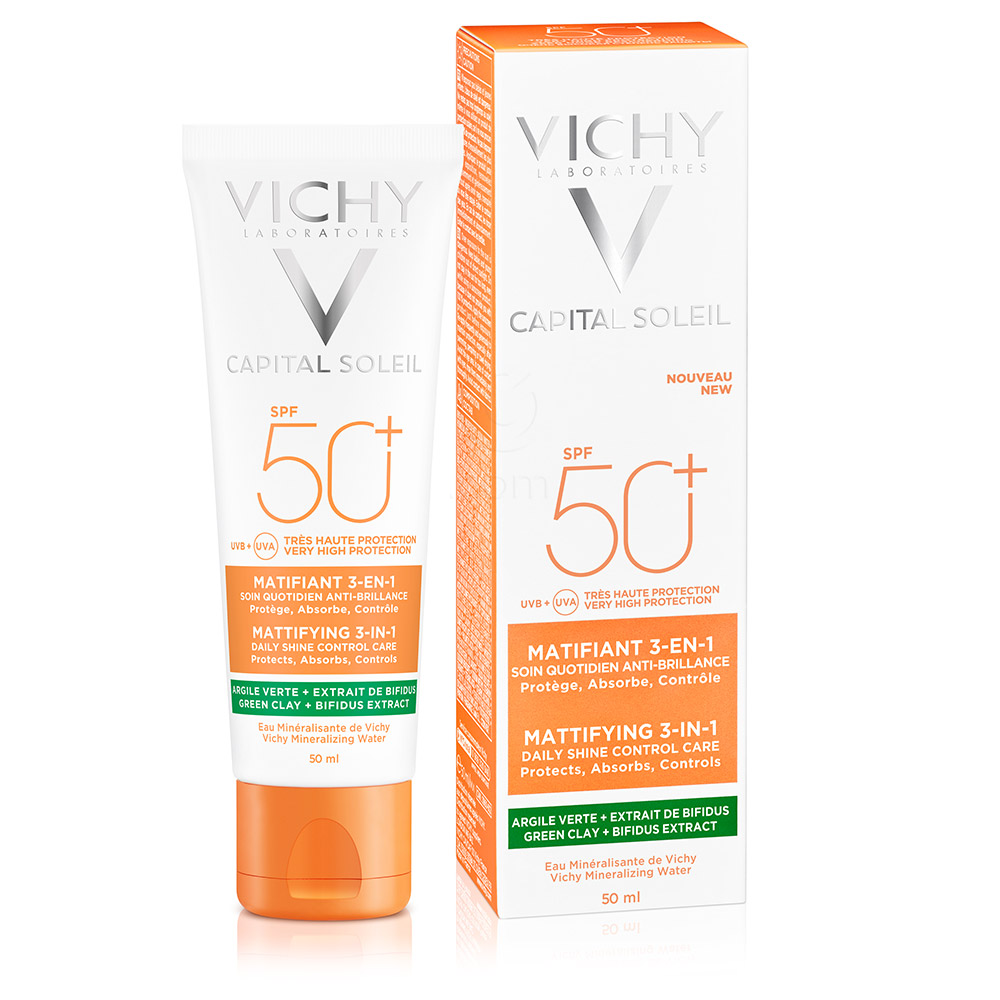 Vichy Capital Soleil, 3v1 matirajoča nega za zaščito pred soncem - ZF50+ (50 ml)