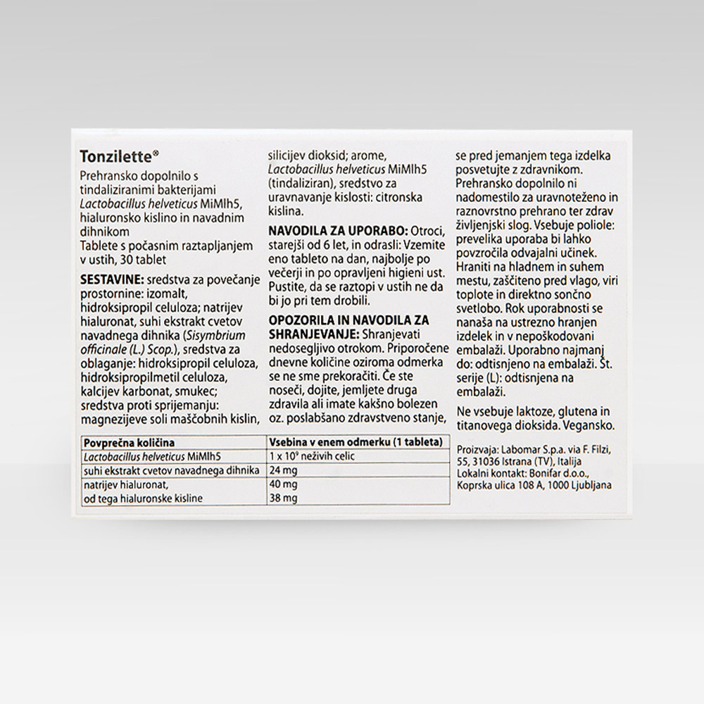 Tonzilette, tablete s počasnim raztapljanjem v ustih (30 tablet)