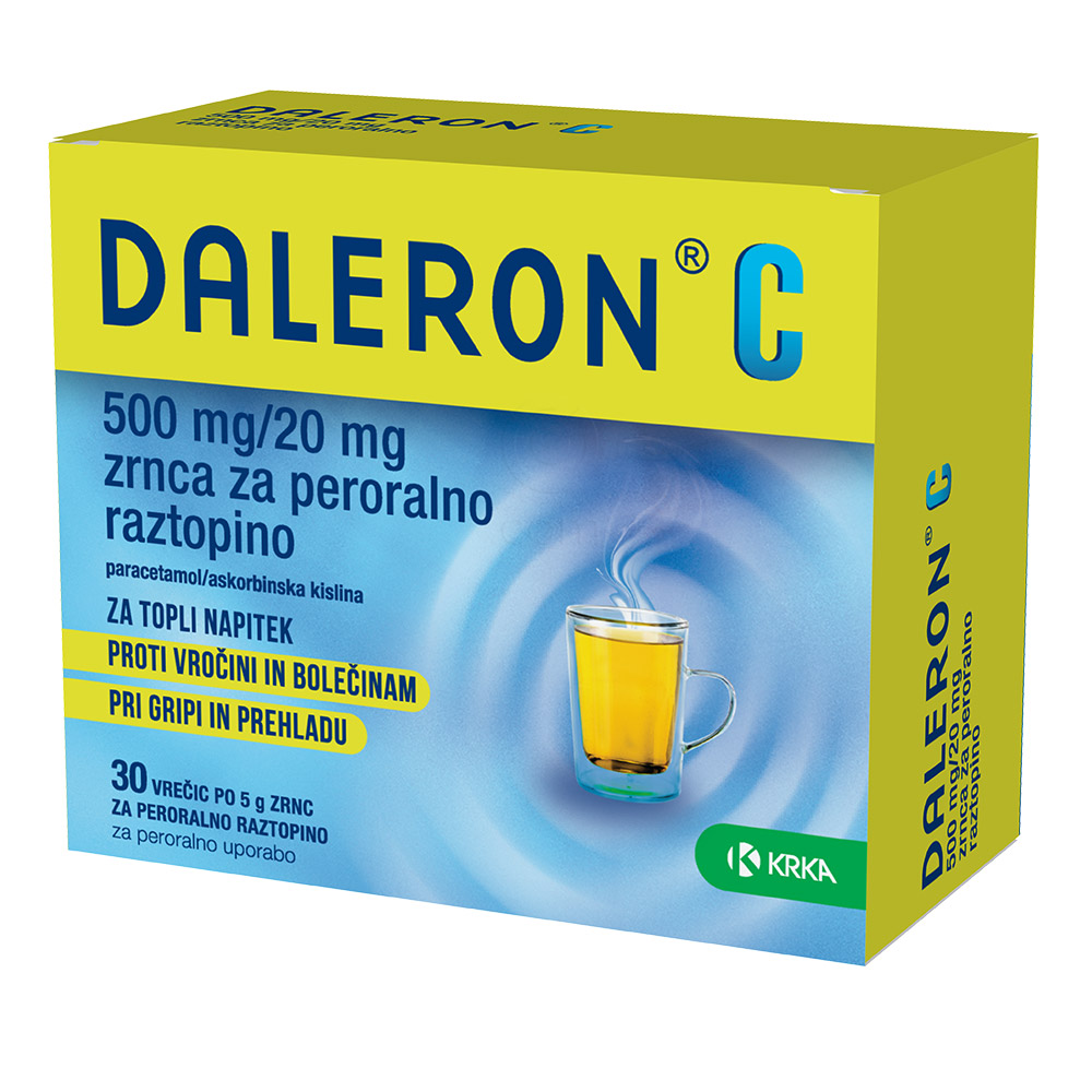 Daleron C 500 mg/20 mg Krka, zrnca za peroralno raztopino - vrečke (30 x 5 g)