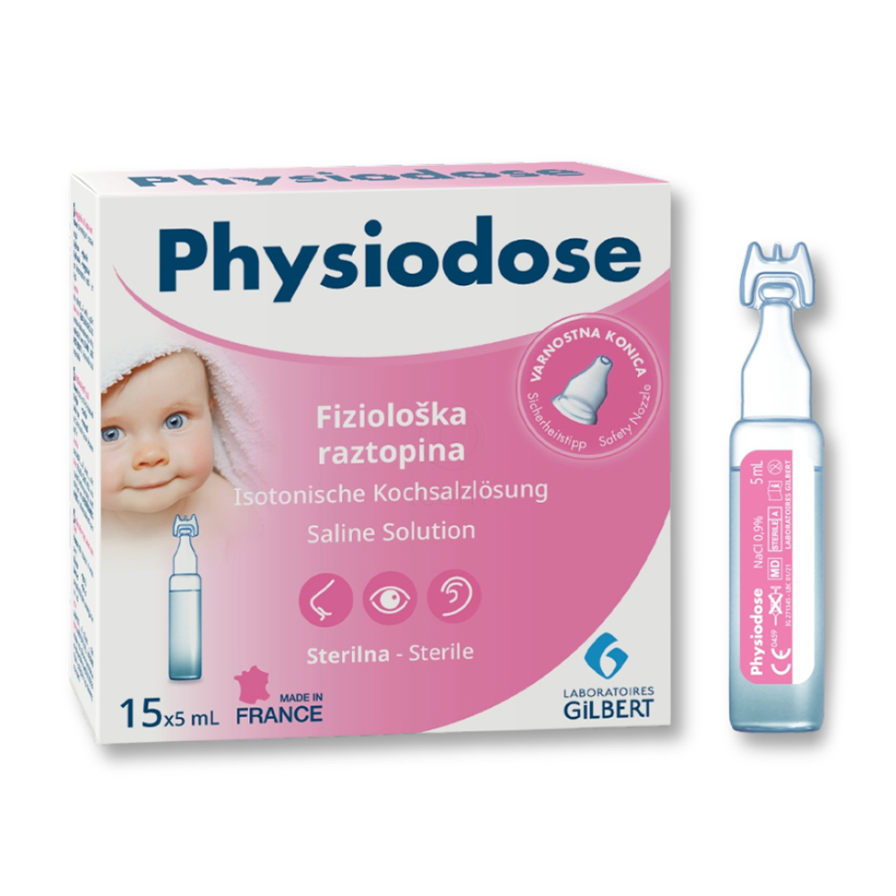 Physiodose, sterilna fiziološka raztopina - enoodmerne plastenke (15 x 5 ml)