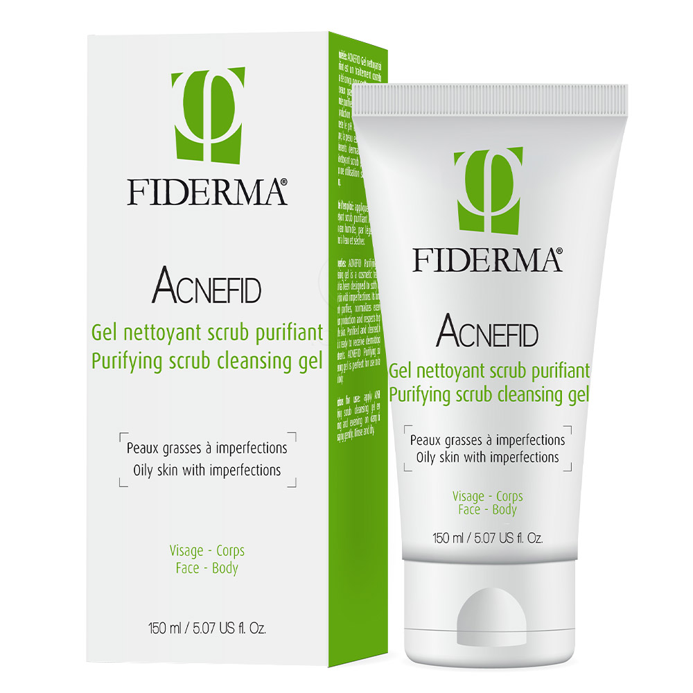 Fiderma Acnefid, čistilni piling gel za mastno kožo z nepravilnostmi -  za obraz in telo (150 ml)