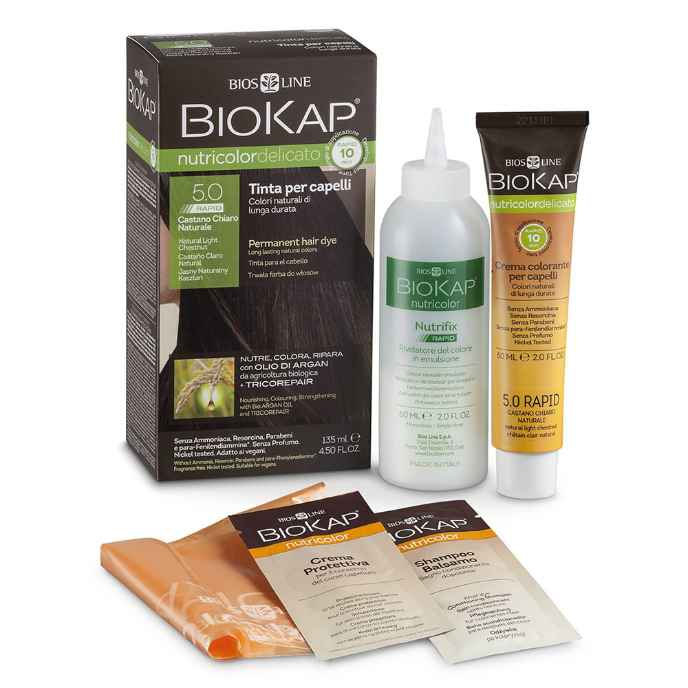 BioKap Nutricolor Delicato Rapid 5.0., set za hitro barvanje las - naravno svetlo kostanjeva (1 set)