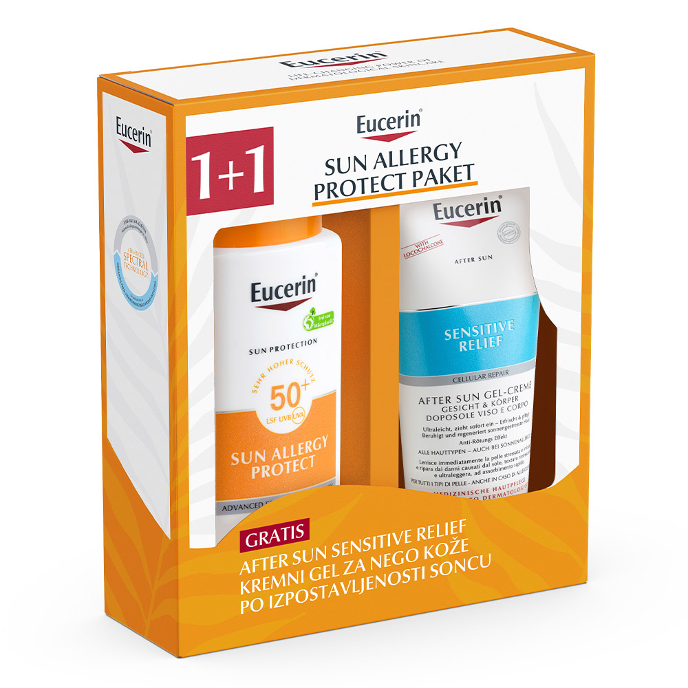 Eucerin Sun Allergy Protect, paket za zaščito pred soncem za kožo nagnjeno k alergijam - ZF50+ (150 ml + 200 ml)