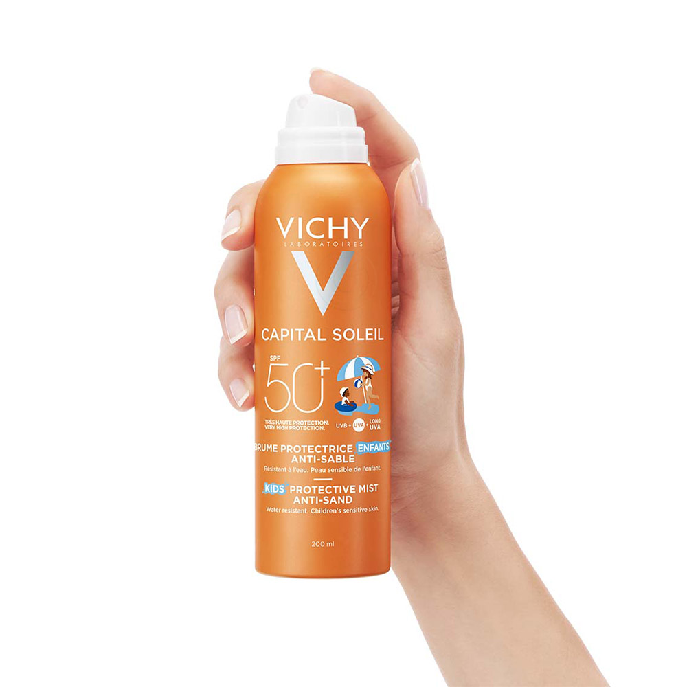 Vichy Capital Soleil, otroško razpršilo, ki preprečuje lepljenje peska na kožo - ZF50+ (200 ml)