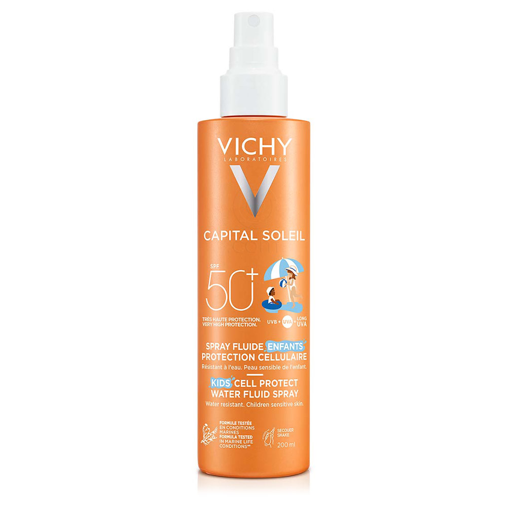 Vichy Capital Soleil, otroški fluid na vodni osnovi v pršilu za zaščito kožnih celic - ZF50+ (200 ml)