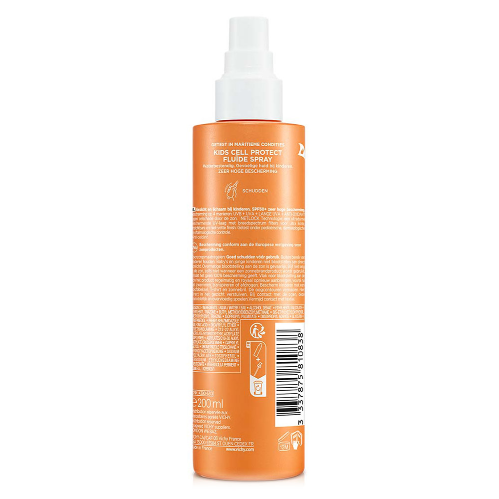 Vichy Capital Soleil, otroški fluid na vodni osnovi v pršilu za zaščito kožnih celic - ZF50+ (200 ml)