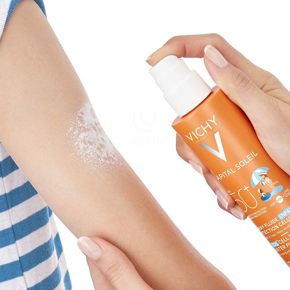 Vichy Capital Soleil, otroški fluid na vodni osnovi v pršilu za zaščito kožnih celic - ZF50+ (200 ml)