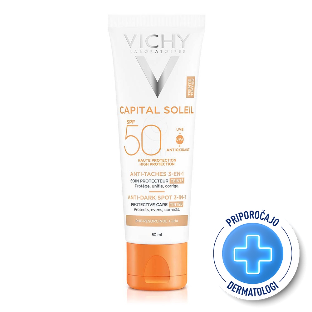 Vichy Capital Soleil, obarvana zaščitna krema za obraz 3v1 - ZF50 (50 ml)