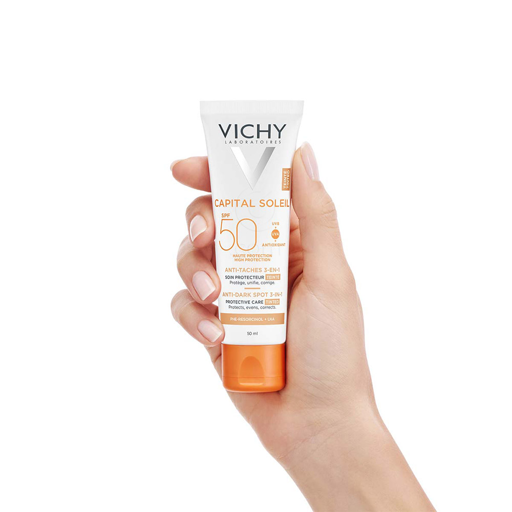 Vichy Capital Soleil, obarvana zaščitna krema za obraz 3v1 - ZF50 (50 ml)