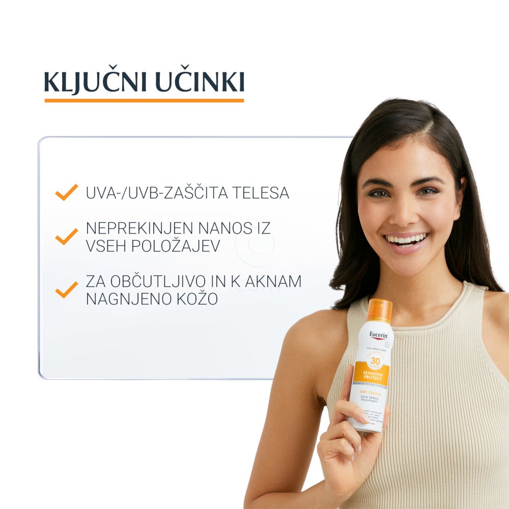 Eucerin Sun Dry Touch, prozoren sprej za zaščito pred soncem - ZF30 (200 ml)
