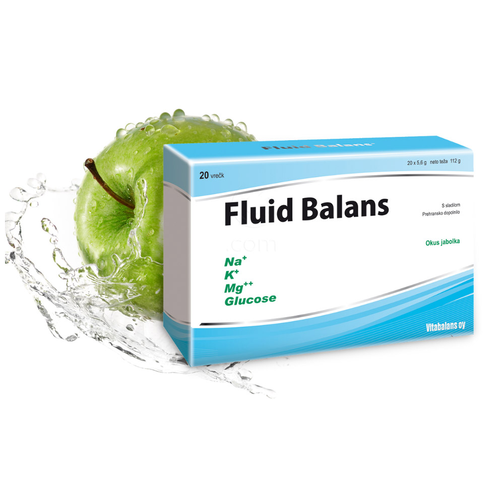 Fluid Balans Vitabalans, prašek za peroralno raztopino z glukozo in elektroliti - okus jabolko (20 x 5,6 g)