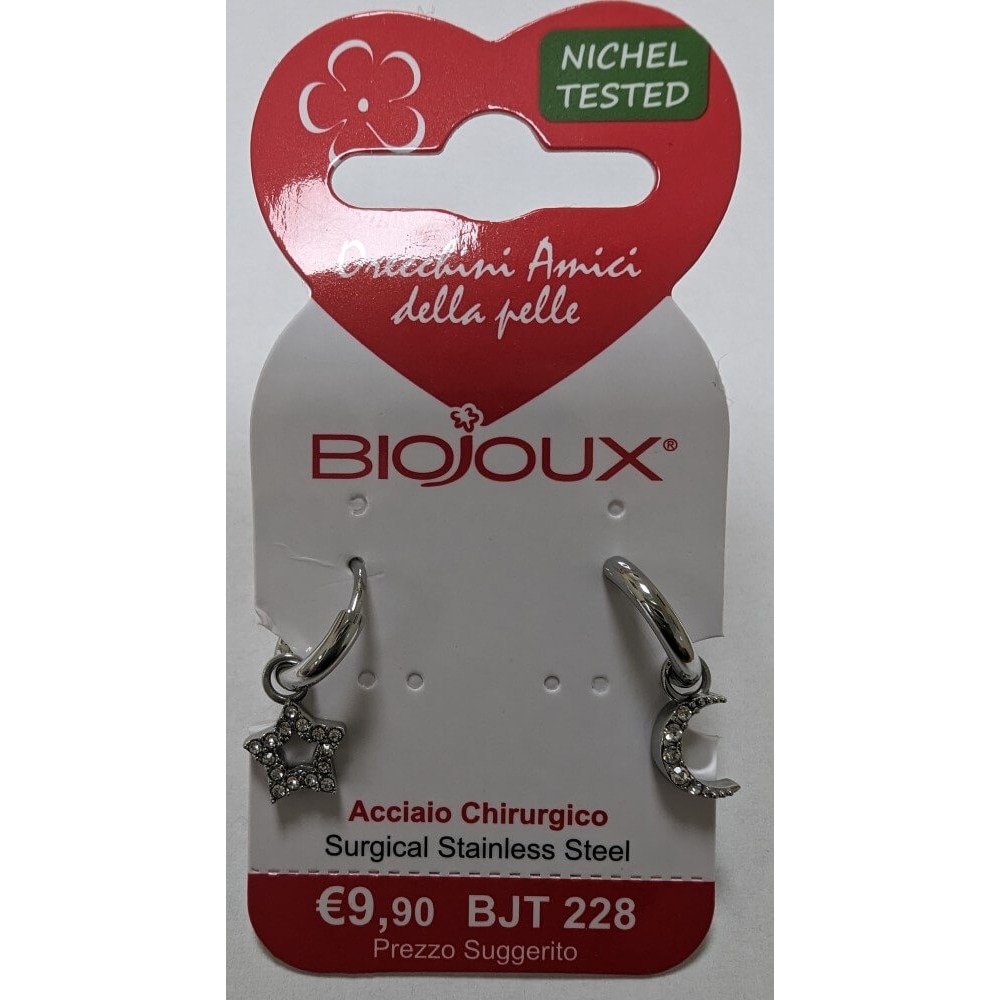 Biojoux, uhani iz kirurškega jekla - obroček zvezda & luna viseč - BJT228 (2 uhana)