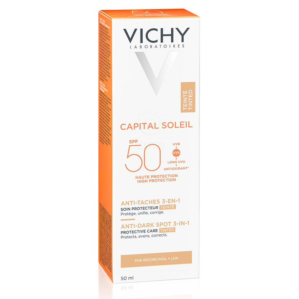 Vichy Capital Soleil, obarvana zaščitna krema za obraz 3v1 - ZF50+ (50 ml)